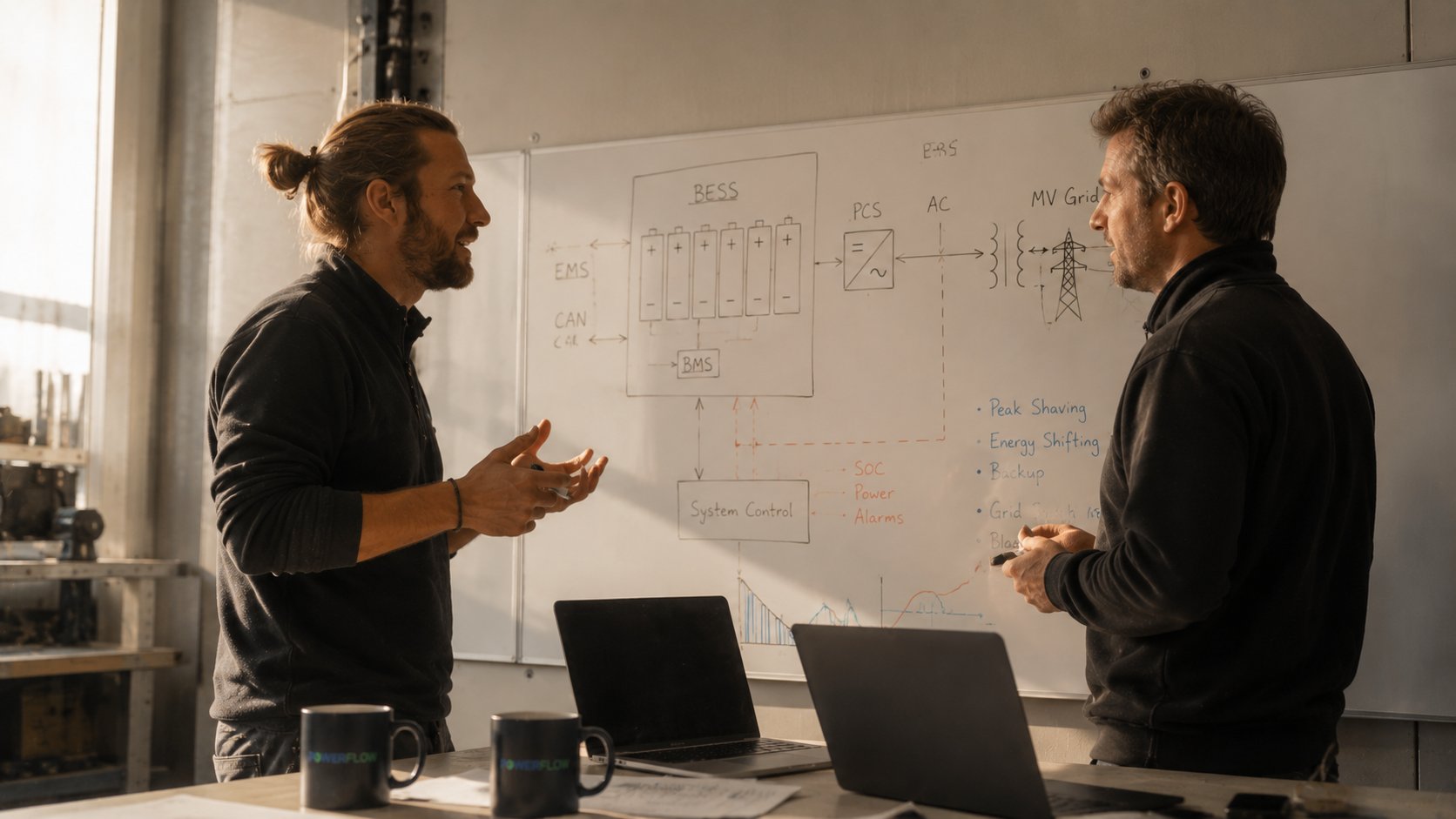 Gründer von PowerFlow bei der Arbeit am Whiteboard