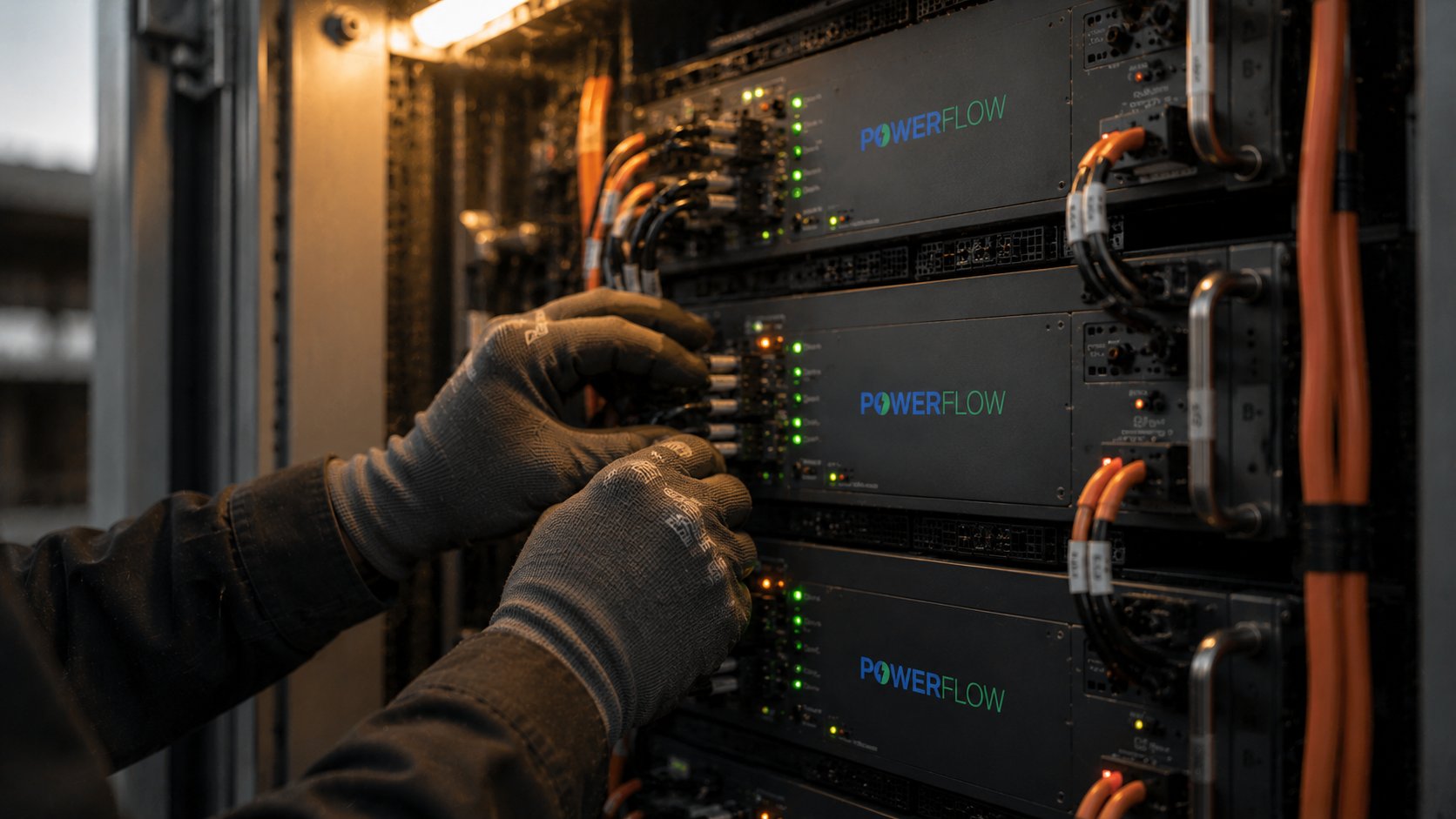 Techniker wartet Batteriespeicher